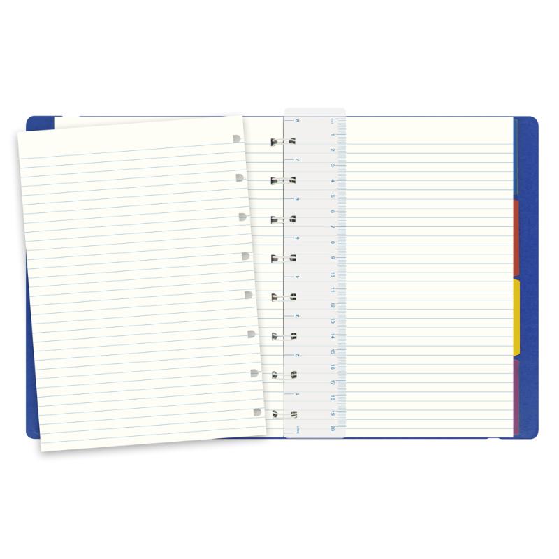 Elegant A5 blue lined Filofax Notebook with leather-look finish, elastic closure, and flexible, customizable pages for organizing notes.