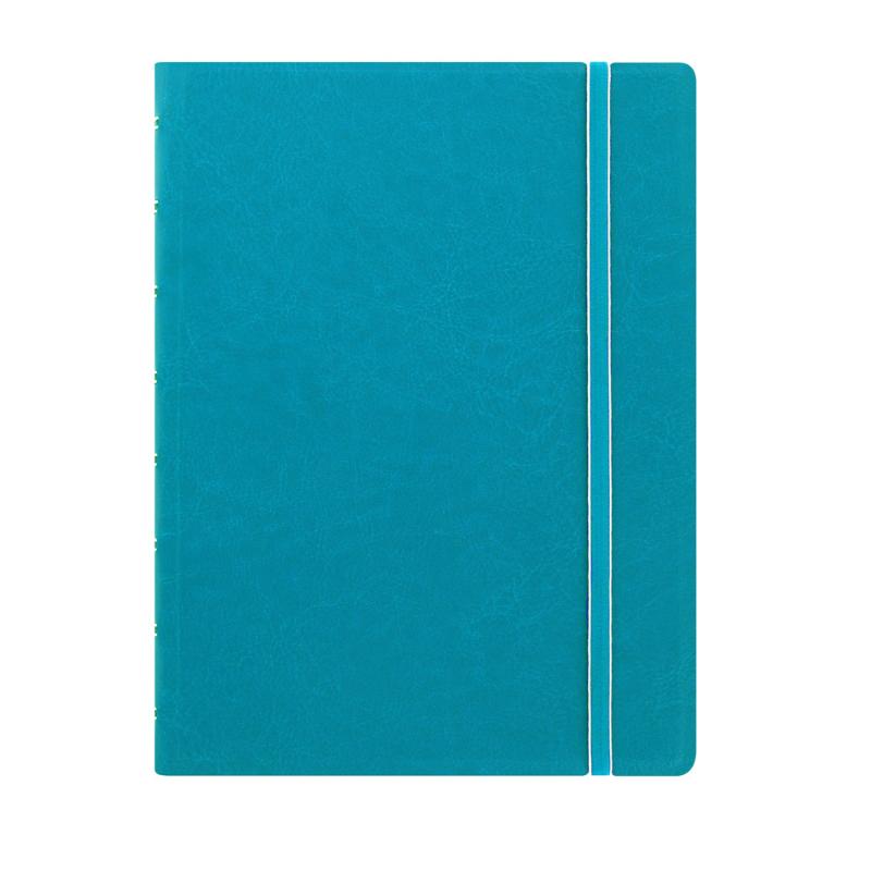 Aqua A5 Filofax Notebook with elastic closure, twin wire spine, and movable index for flexible note-taking and organization.