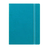 Aqua A5 Filofax Notebook with elastic closure, twin wire spine, and movable index for flexible note-taking and organization.