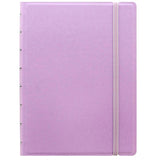 Pastel Orchid Filofax A5 Notebook with elastic closure, 56 ruled sheets, twin wire spine, and moveable index for versatile organization.