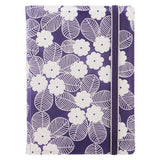 Textured purple and white Filofax notebook with 56 sheets, elastic closure, and twin wire spine for stylish note-taking.