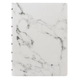 Elegant A5 marble-lined notebook with customizable pages, durable twin wire spine, and secure elastic closure for on-the-go use.