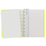 Elegant A5 Filofax Notebook in Grey and Yellow, featuring durable Saffiano texture, lined pages, and flexible organization options.