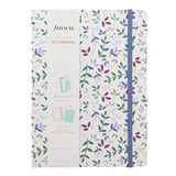 Filofax A5 Garden Sunrise notebook with floral design, gold accents, and 56 sheets of fountain pen-friendly paper.