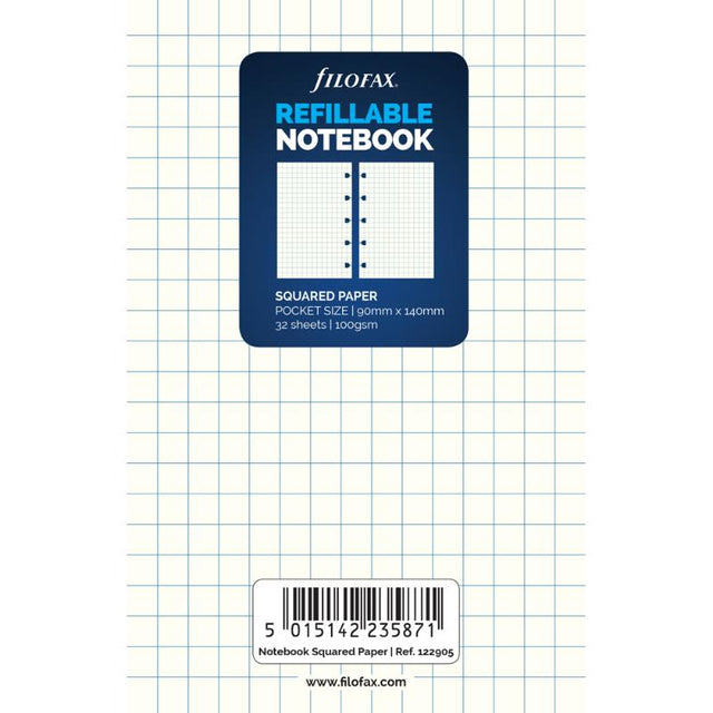 Filofax Notebook Pocket Notes Square Refill with 32 sheets of 100gsm dotted paper for versatile note-taking and organization.