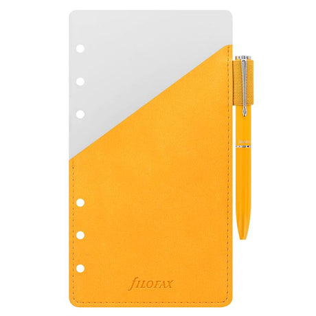 Vibrant yellow Filofax pen holder designed for organizing writing instruments in personal planners.