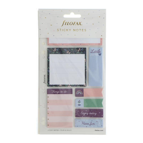 Colorful Filofax Garden Sticky Notes Pack with lined and blank pads, to-do list, and tabs, designed for A5 organizers.