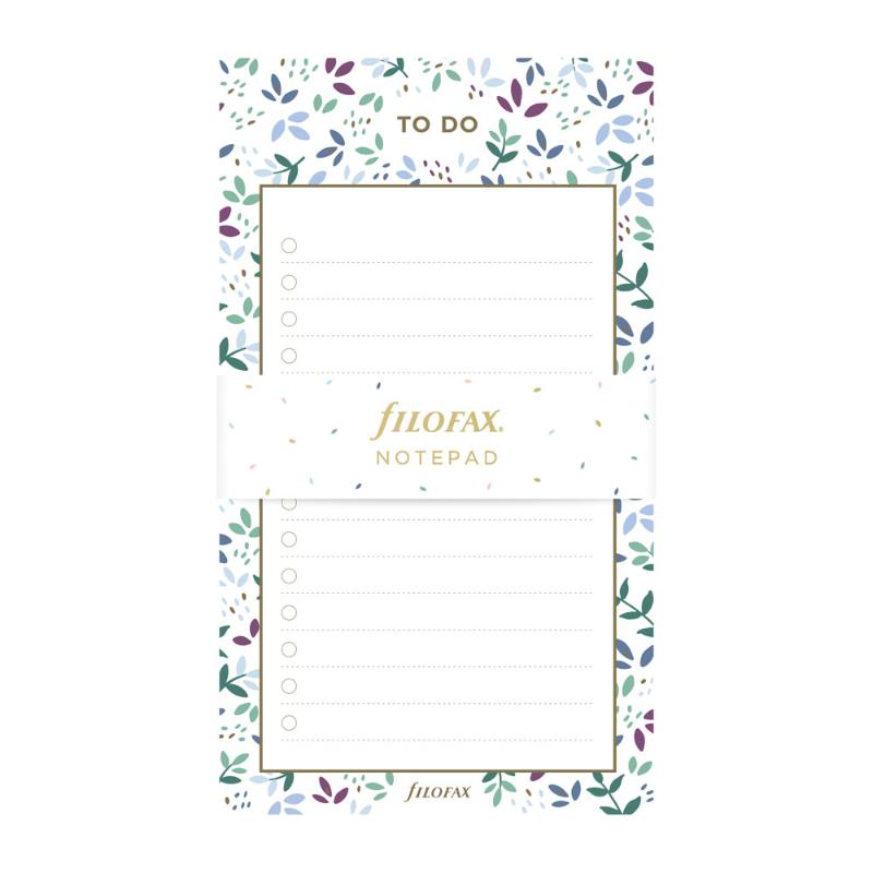 Filofax Garden Notepad To Do featuring an English flower pattern, 60 tear-off sheets, perfect for daily planning and notes.