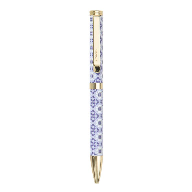 Elegant Filofax Mediterranean Ballpoint Pen featuring azulejo-inspired design, smooth 1mm black ink, and convenient twist mechanism.