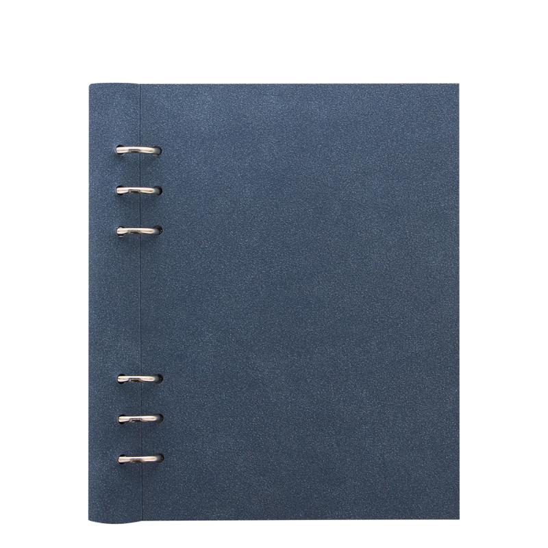 A stylish A5 blue suede notebook with flexible capacity, essential inserts, and room for personalization.