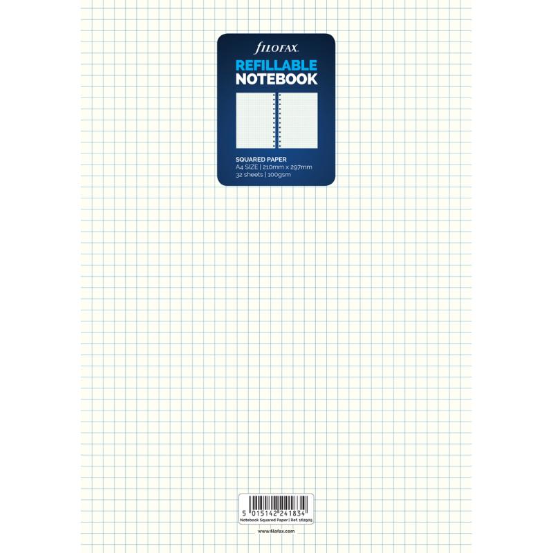 Filofax A4 white square notebook refill with 32 sheets of smooth 100gsm paper for writing and sketching.