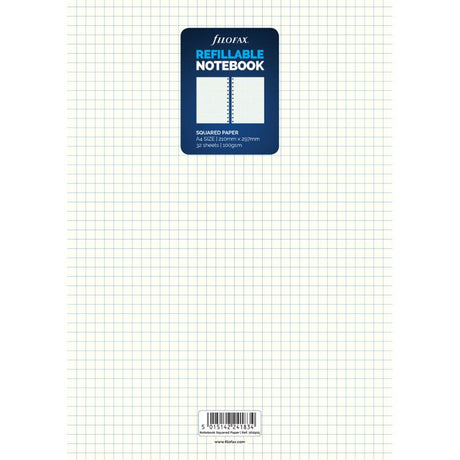 Filofax A4 white square notebook refill with 32 sheets of smooth 100gsm paper for writing and sketching.