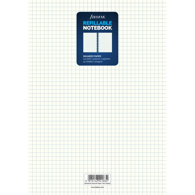 Filofax A4 white square notebook refill with 32 sheets of smooth 100gsm paper for writing and sketching.