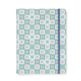 Mint A5 notebook with azulejo patterns, elastic closure, 56 ruled pages, perfect for writing and sketching.