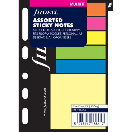 Assorted self-adhesive sticky notes refill for Filofax Organiser, perfect for reminders and task organization.