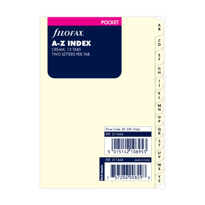 Filofax Pocket A - Z Index Cream