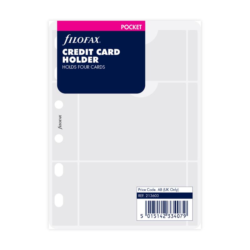 Filofax Pocket Credit Card Holder Refill with slots for four cards, ideal for on-the-go organization and stylish convenience.