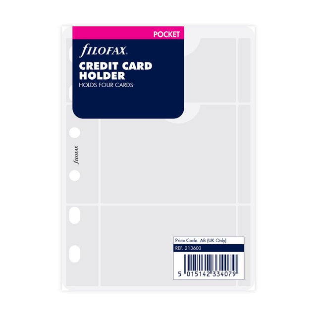 Filofax Pocket Credit Card Holder Refill with slots for four cards, ideal for on-the-go organization and stylish convenience.