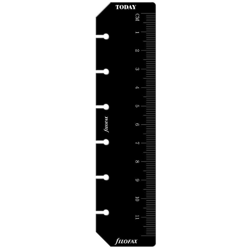 Sleek black Filofax Pocket Ruler Page Marker, a dual-purpose tool for efficient note navigation and precise measuring.