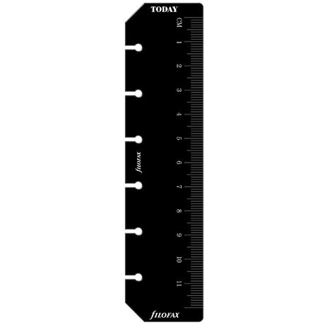 Sleek black Filofax Pocket Ruler Page Marker, a dual-purpose tool for efficient note navigation and precise measuring.