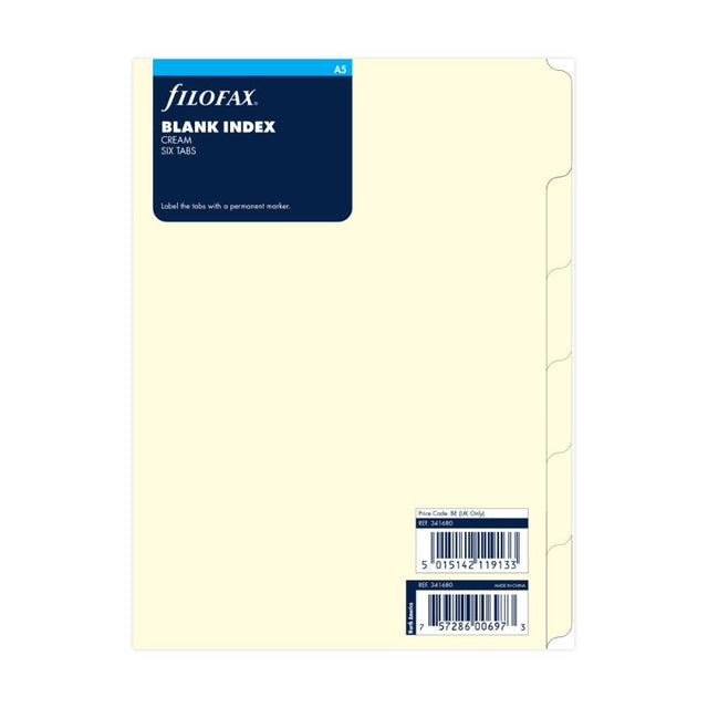 Filofax A5 Blank Index Refill with vibrant multi-coloured labels for personalized and efficient organization.