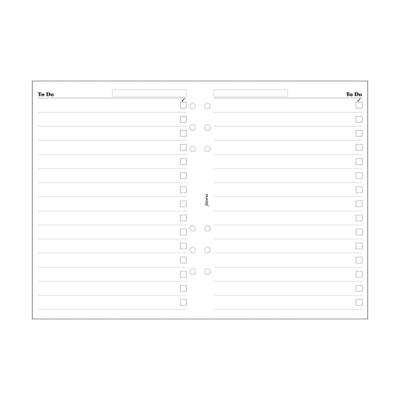 Filofax A5 To Do Pad Refill with 20 sheets featuring 'To Do' lists and tick-box trackers for enhanced productivity.