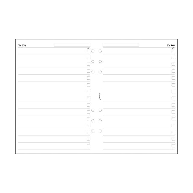 Filofax A5 To Do Pad Refill with 20 sheets featuring 'To Do' lists and tick-box trackers for enhanced productivity.