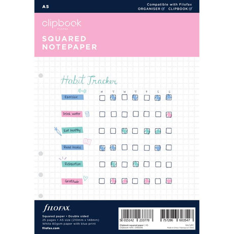 Filofax A5 Notes Square Refill with 25 sheets of eco-friendly 80gsm paper for organized note-taking and planning.