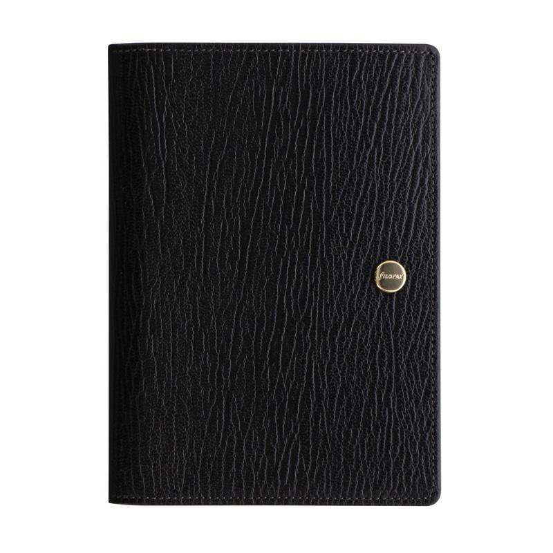 Elegant black Italian calf leather passport cover with internal card slots, ideal for stylish travel organization.