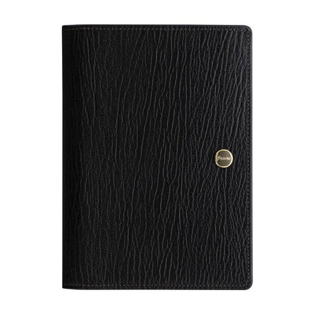 Elegant black Italian calf leather passport cover with internal card slots, ideal for stylish travel organization.