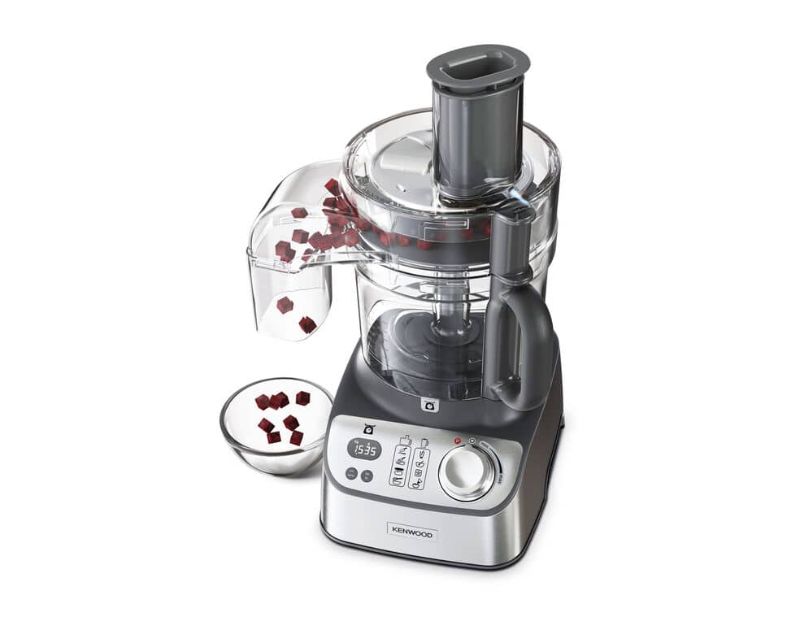 Kenwood MultiPro Express Weigh+ 3L Food Processor in silver, featuring integrated weighing, a glass blender, and Express Serve technology.