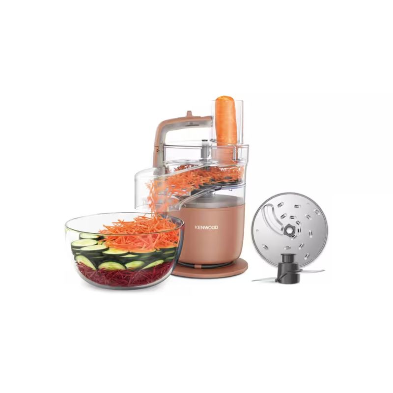 Kenwood Multipro Go food processor in Red Clay, compact design, 1.3L bowl, stainless steel blades, perfect for efficient meal prep.