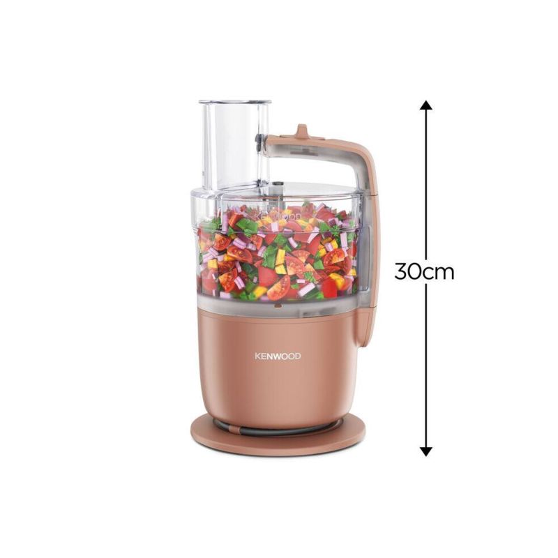 Kenwood Multipro Go food processor in Red Clay, compact design, 1.3L bowl, stainless steel blades for chopping, slicing, and grating.