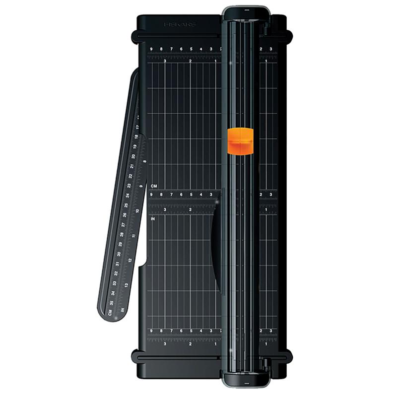 Fiskars Trimmer 30cm A4 in black, eco-friendly design with precise wire cut-line and 10-sheet cutting capacity for crafting.