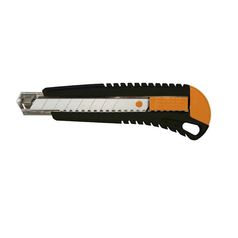 Fiskars Straight Cutting Knife with 18mm blade, ergonomic design for precision cutting of cardboard, paper, and plastic.