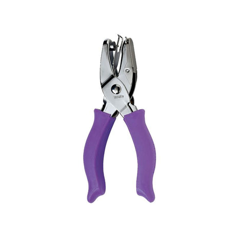 Ergonomic Fiskars hand punch for 1/16 inch circles, ideal for crafting confetti and gift tags, with confetti catcher included.