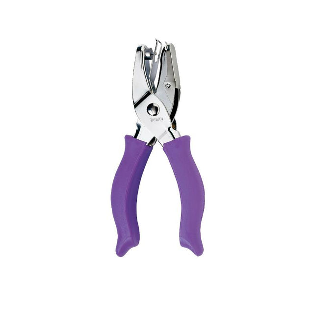 Fiskars 1/8 inch circle hand punch with ergonomic grip, perfect for crafting confetti and precise hang holes.