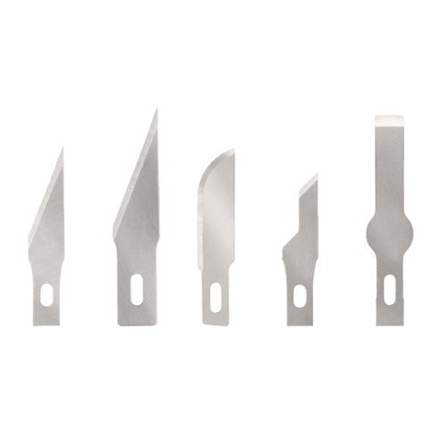 Fiskars Standard Blade Assortment Set with five razor-sharp stainless steel blades for precise crafting and DIY cuts.