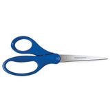 Fiskars 7-inch student scissors in assorted colors, featuring stainless-steel blades and ergonomic design for comfort and precision.