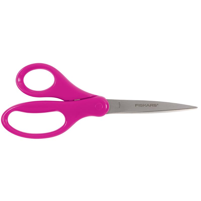 Fiskars 7-inch student scissors with stainless-steel blades, ergonomic design, and assorted colors for precision cutting.