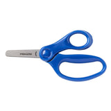 Colorful Fiskars 5 inch kids scissors with blunt-tip blades, designed for safe crafting and comfortable grip for ages 4 and up.