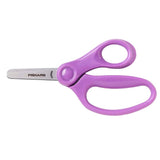 Brightly colored Fiskars 5-inch kids scissors with blunt-tip blades, ergonomic loops for comfort, and antimicrobial handle for safety.