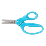 Colorful 5-inch blunt-tip scissors for kids, designed for safety and comfort in arts and crafts, suitable for all hand users.