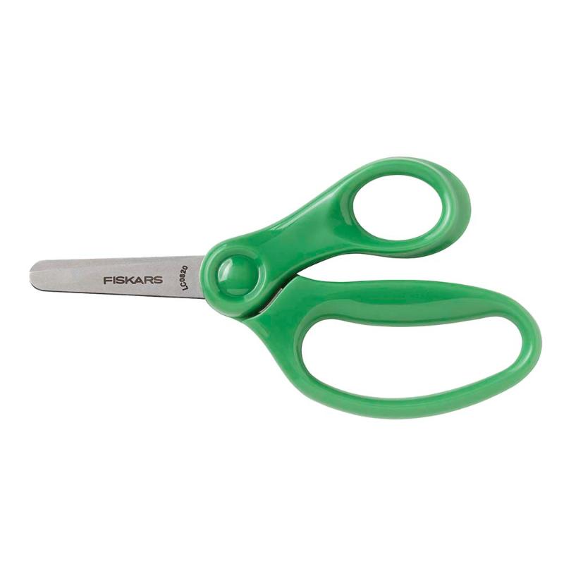 Fiskars 5-inch kids blunt scissors with safety tips, ergonomic grip, and colorful antimicrobial handle for crafting fun.