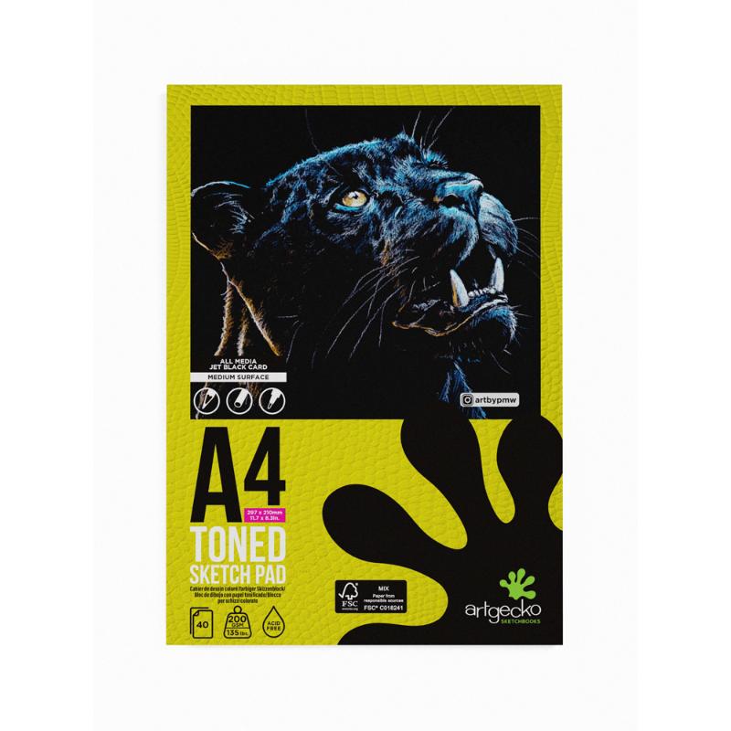 Artgecko Pro Toned Sketchpad A4 40 Sheets 200gsm Black Card