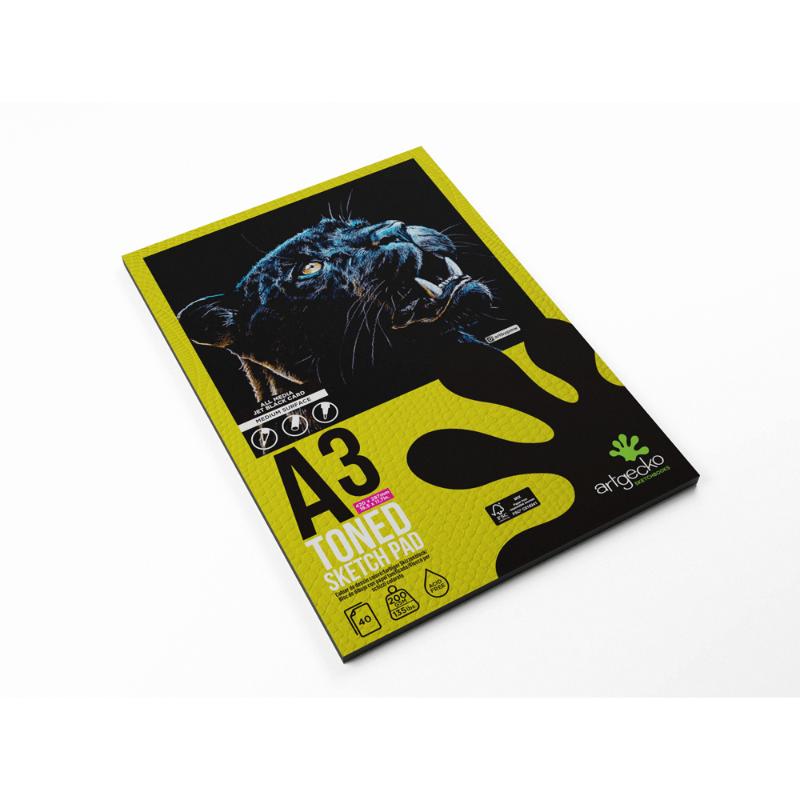 Artgecko Pro Toned Sketchpad A3 40 Sheets 200gsm Black Card