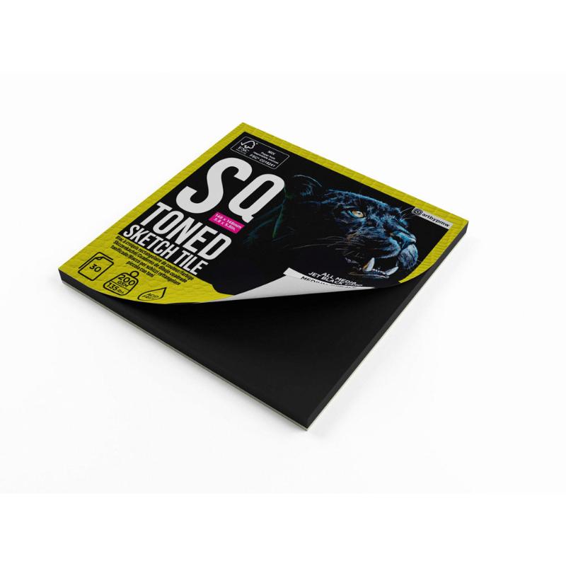 ArtGecko Pro Toned Sketch Tile featuring 40 sheets of 200gsm black paper, ideal for sketching and mixed media.