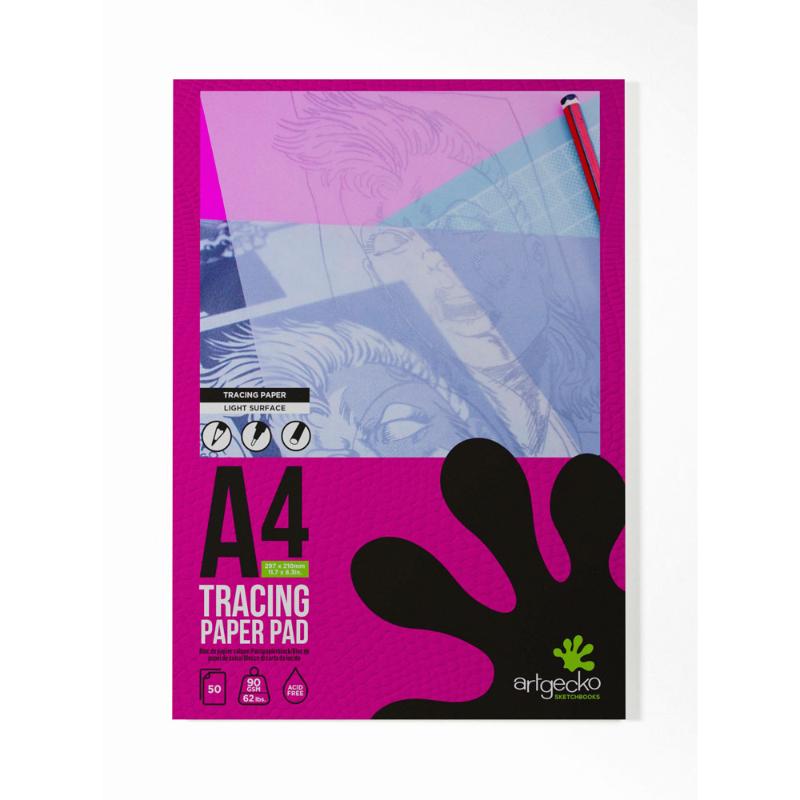 ArtGecko Pro Tracing Pad A4 with 50 sheets of 90gsm smooth paper, ideal for sketching and tracing with precision.