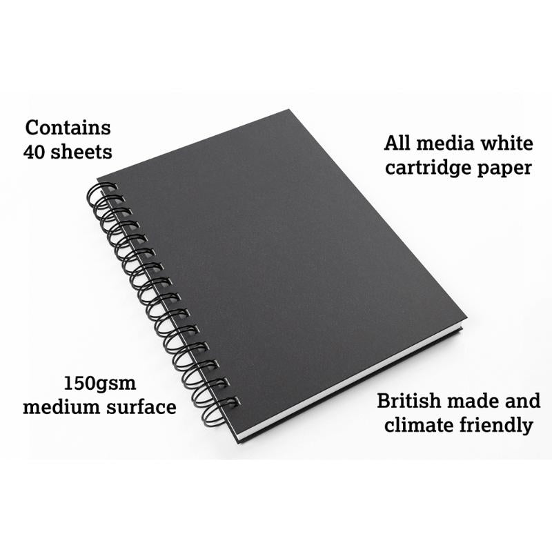 Artgecko Classy A5 sketchbook with 80 pages of 150gsm white paper, ideal for various artistic media, with durable hardback cover.