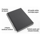 Artgecko Classy A5 sketchbook with 80 pages of 150gsm white paper, ideal for various artistic media, with durable hardback cover.